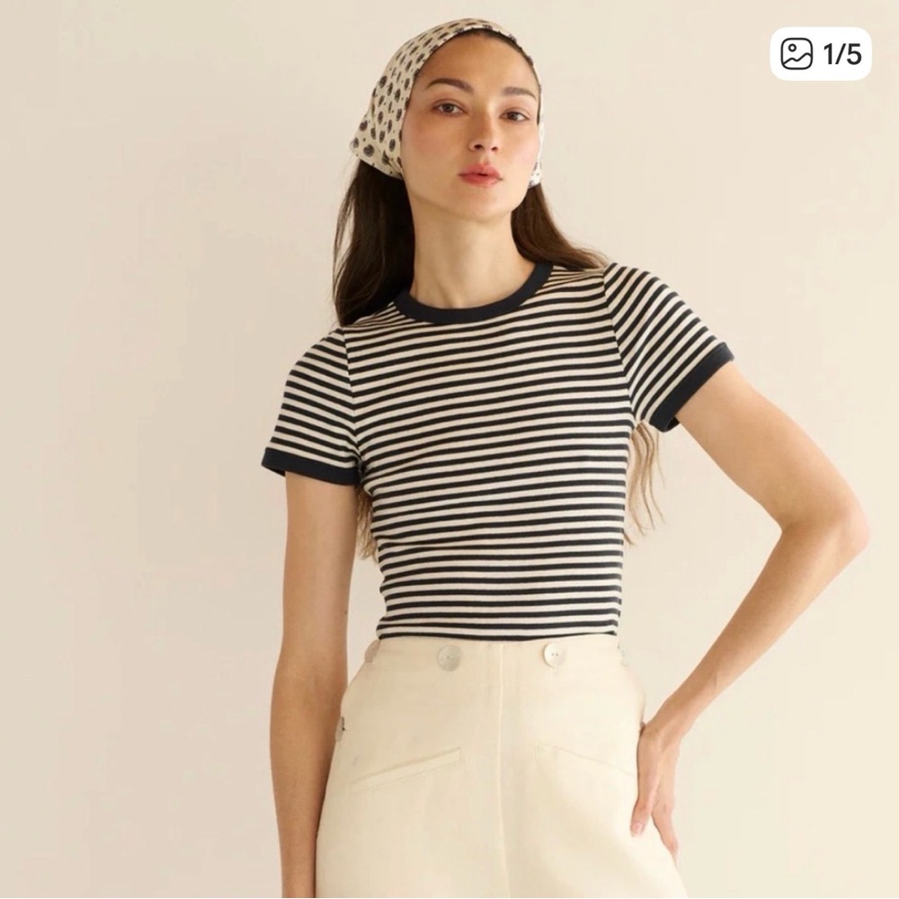Doen Navy & White Striped Short Sleeve Tee